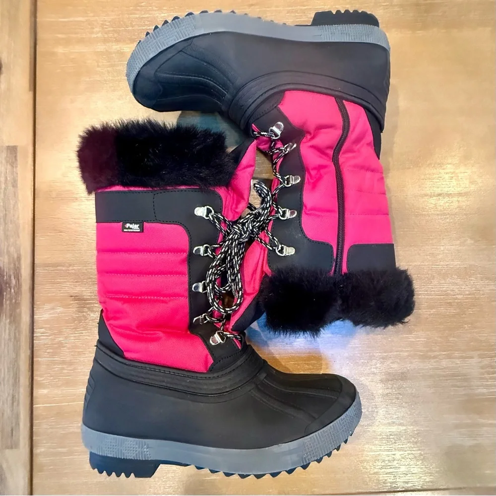 Pajar Womens Olga Waterproof Winter Boot Faux Fur Lining Side Zip Hot Pink Sz 8L